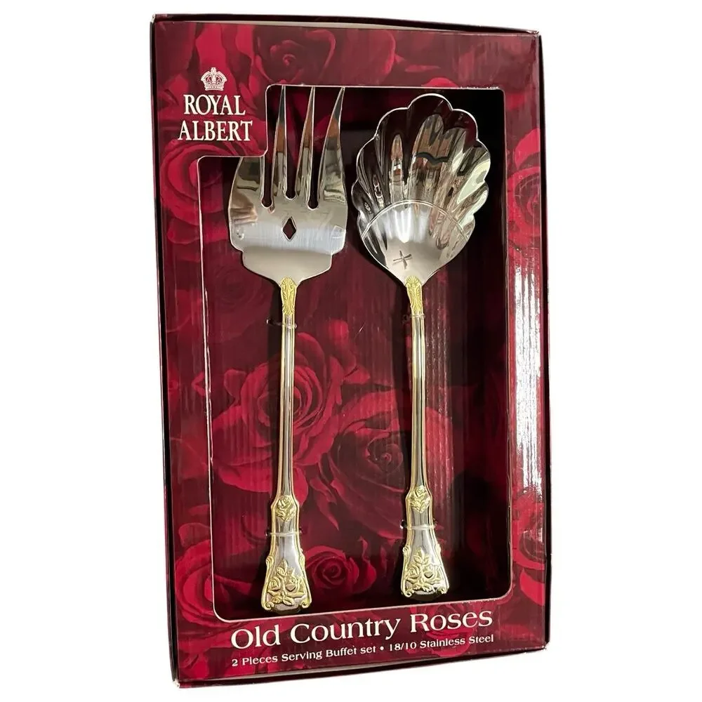 Royal Albert Old Country Roses 2 Piece Buffet Serving Set Stainless 18/10
